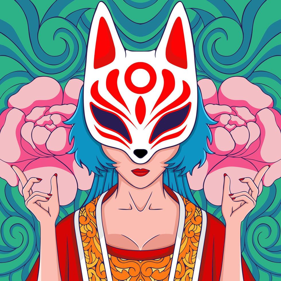 Japanese masked woman character art vector