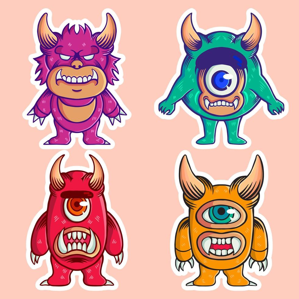 hand drawn cute monster sticker icon vector