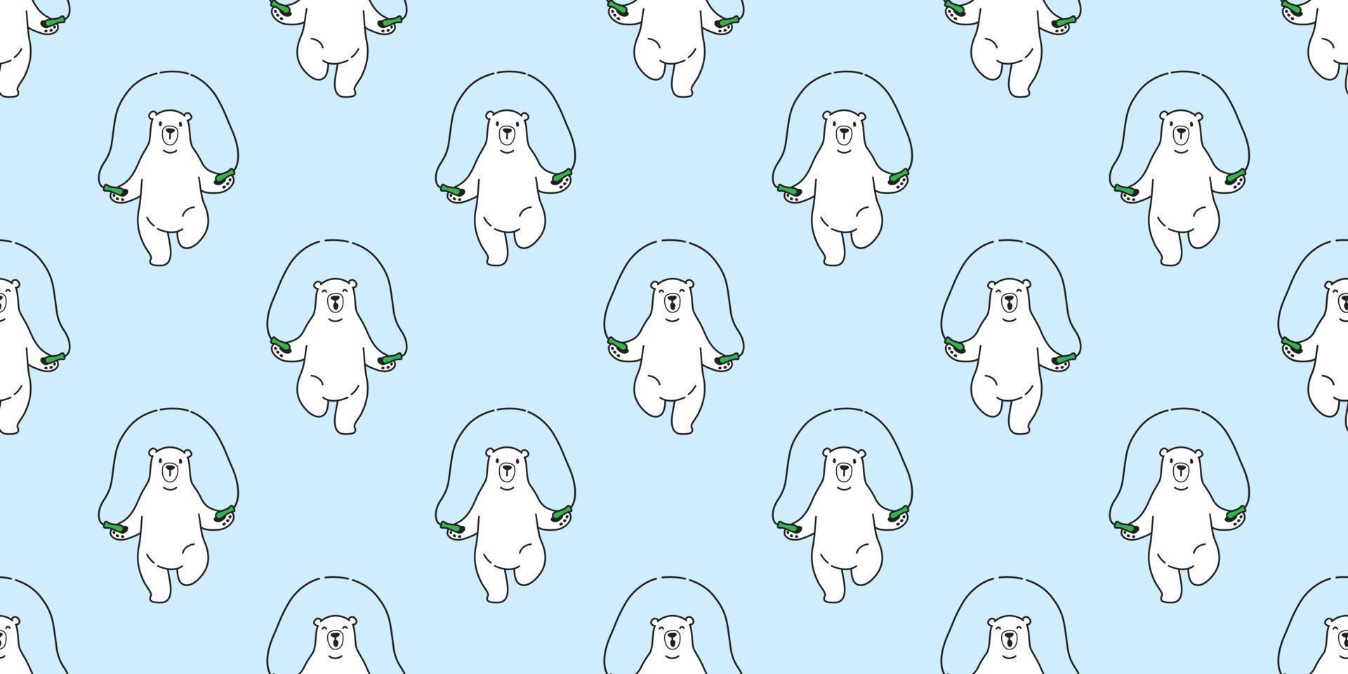 bear skipping rope Polar bear Seamless Pattern isolated doodle Vector wallpaper background blue