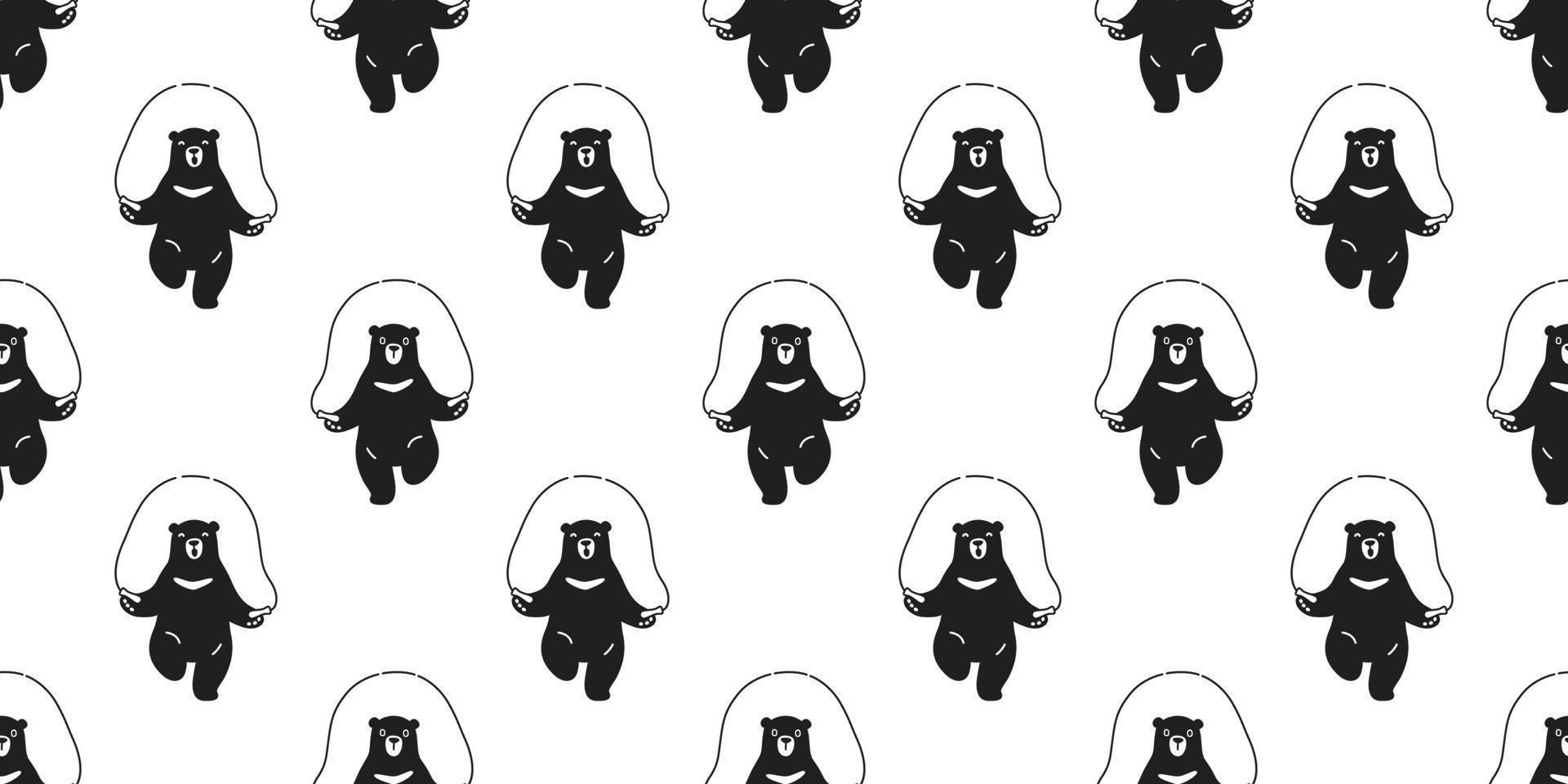 bear Seamless Polar bear Vector Pattern skipping rope panda isolated doodle wallpaper background black