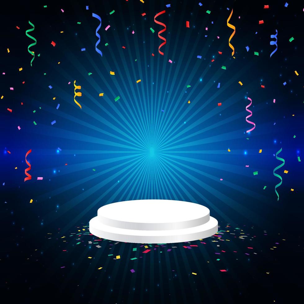 Celebration confetti with podium platform, colorful confetti transparent background vector