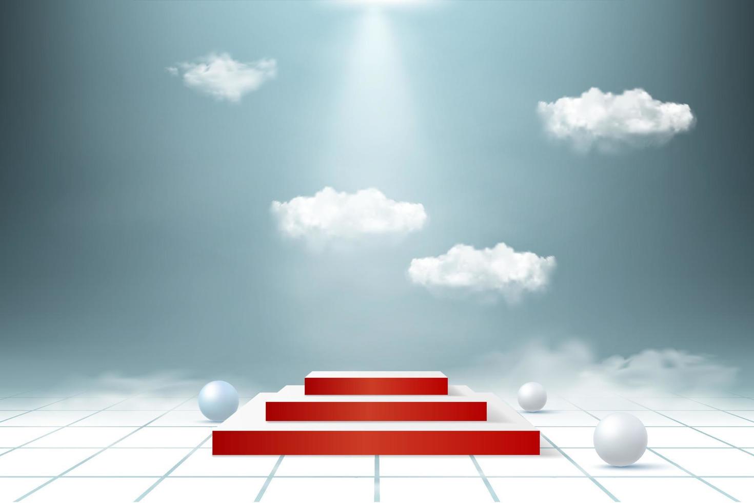 Red carpet background in a realistic style podium scene on background sky and clouds stage vector