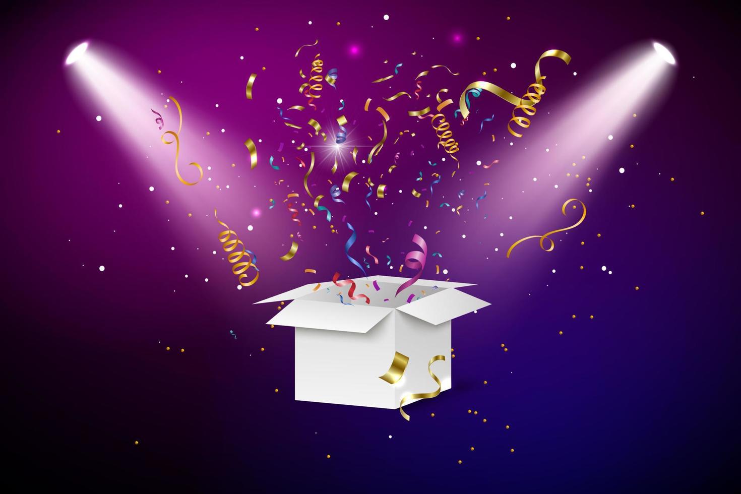 Celebration confetti with box, colorful confetti transparent background vector