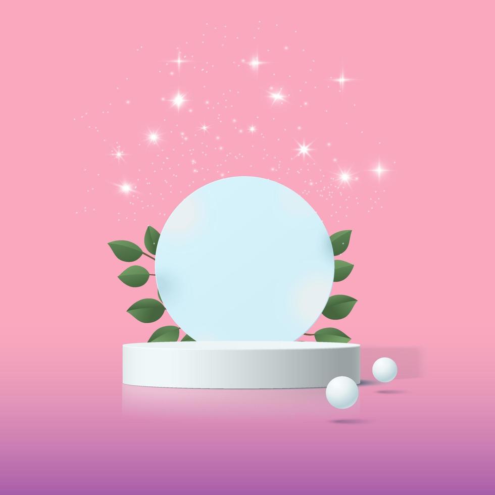 3d render of abstract pedestal podium display with tropical leaves and blue pastel plant scene. vector