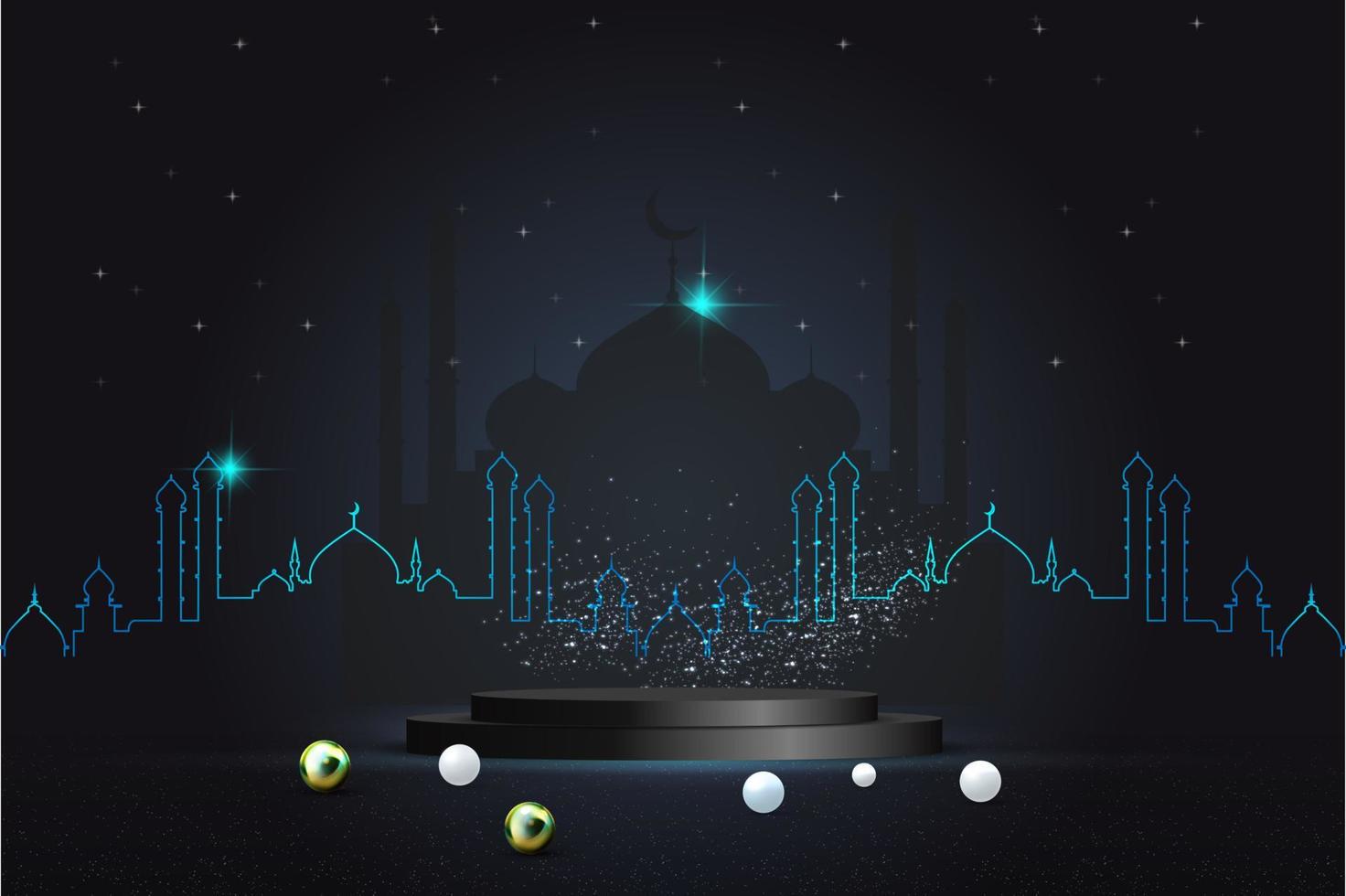 3d realistic podium with Islamic Ramadan vector