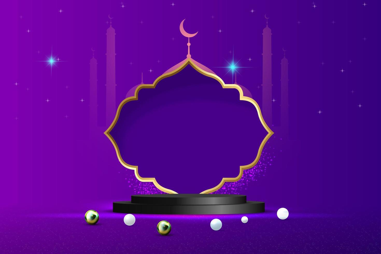 3d purple Islamic theme background podium design vector