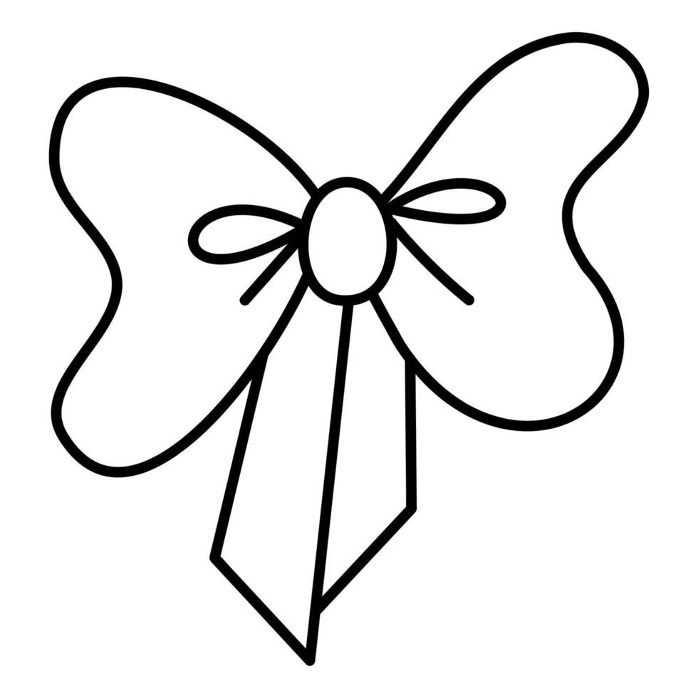 Ribbon tied in a bow. Doodle vector black and white illustration.