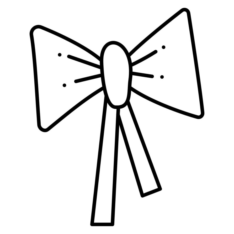 Ribbon tied in a bow third. Doodle vector black and white illustration.