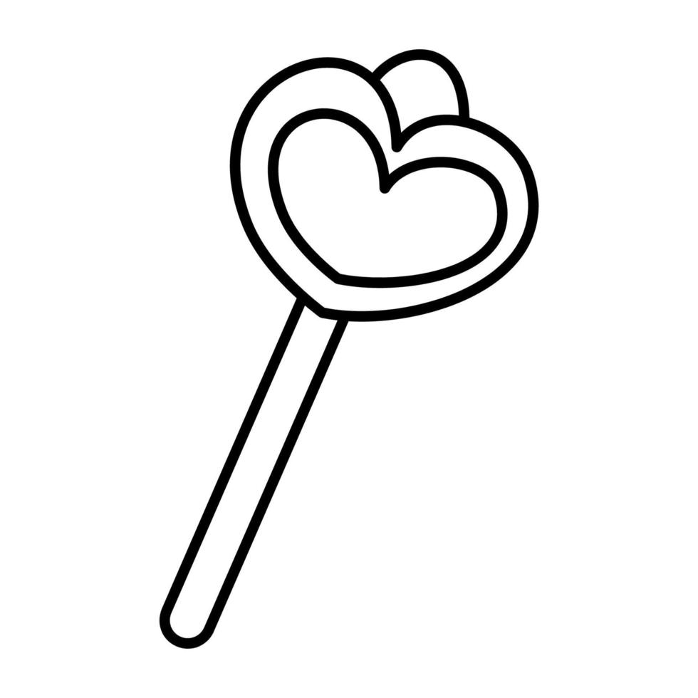 Lollipop in the shape of a heart. Doodle vector black and white illustration.