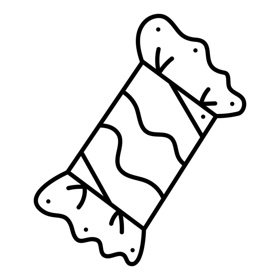 Rectangular candy fourth. Doodle vector black and white illustration.