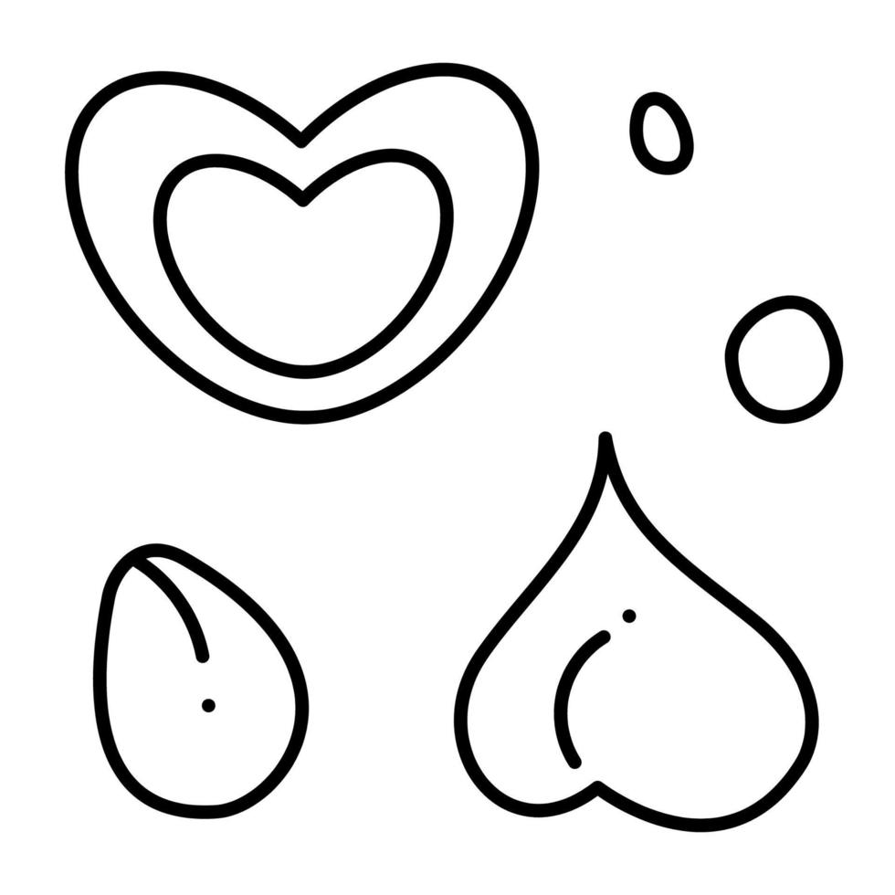 Cute simple heart, oval forms. Doodle vector black and white illustration.