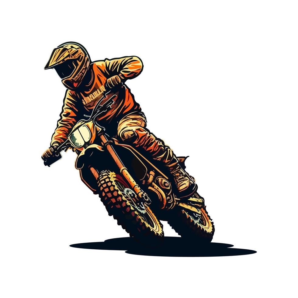 Hombre con casco de motocross de cara completa concepto de logotipo vintage  color blanco y negro ilustración dibujada a mano