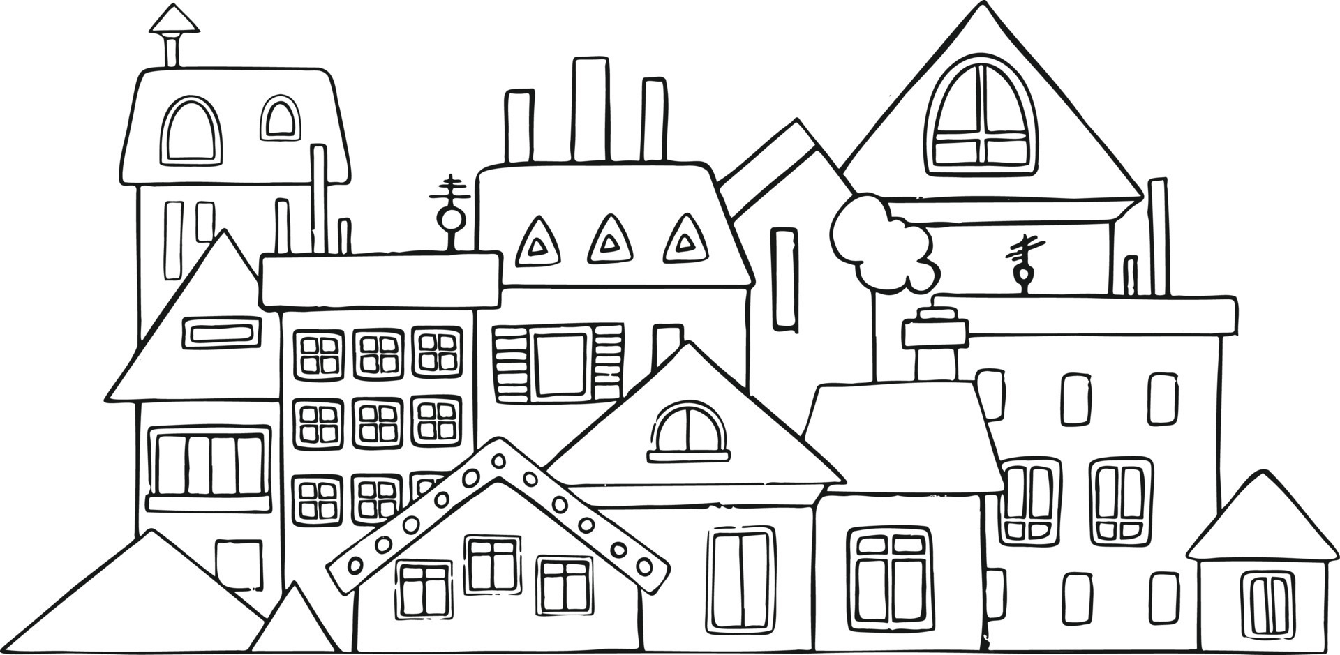 City, Town and Countryside Illustration in Linear Style - buildings ...