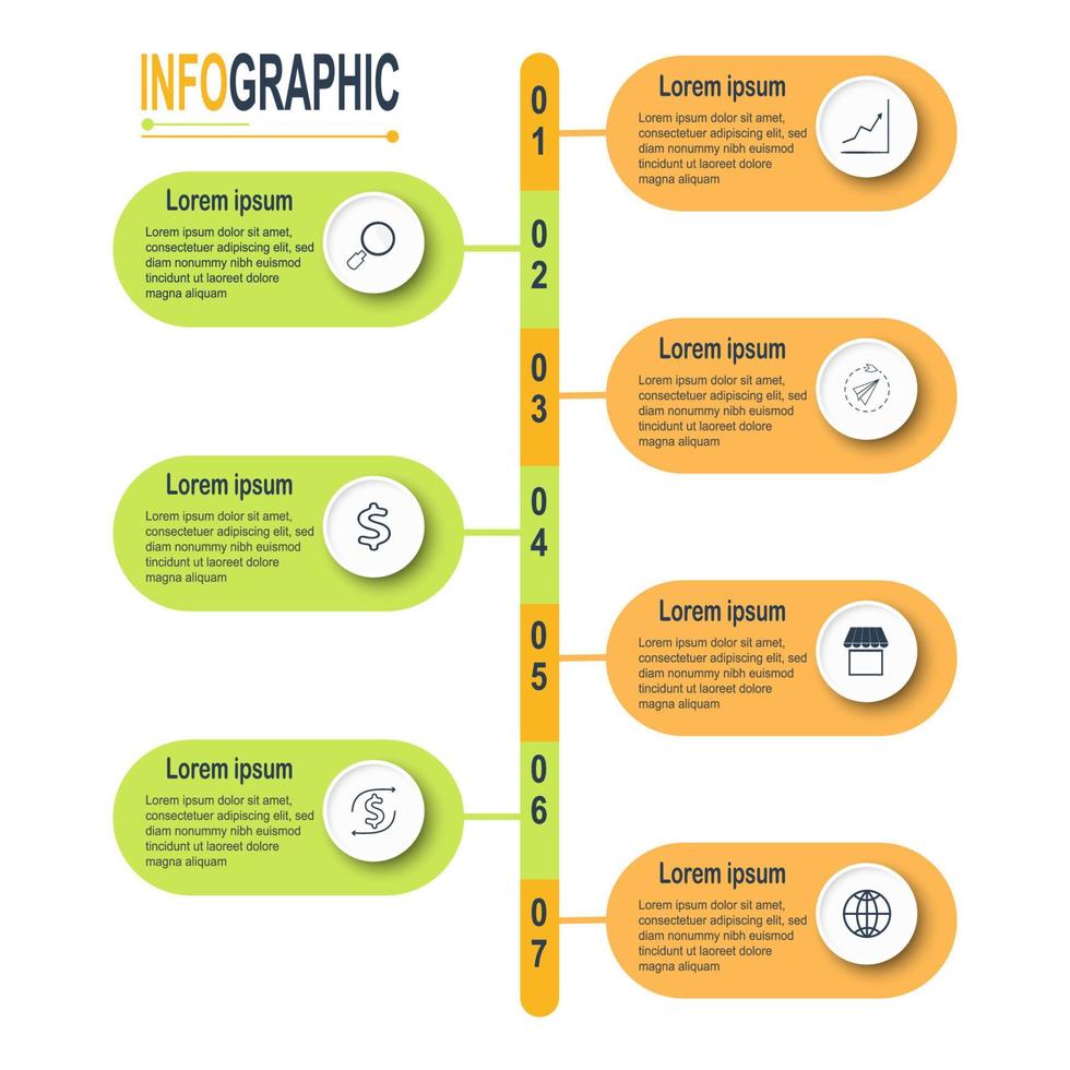 Infographic circle template 7 steps business data illustration. Presentation timeline infographic template. vector