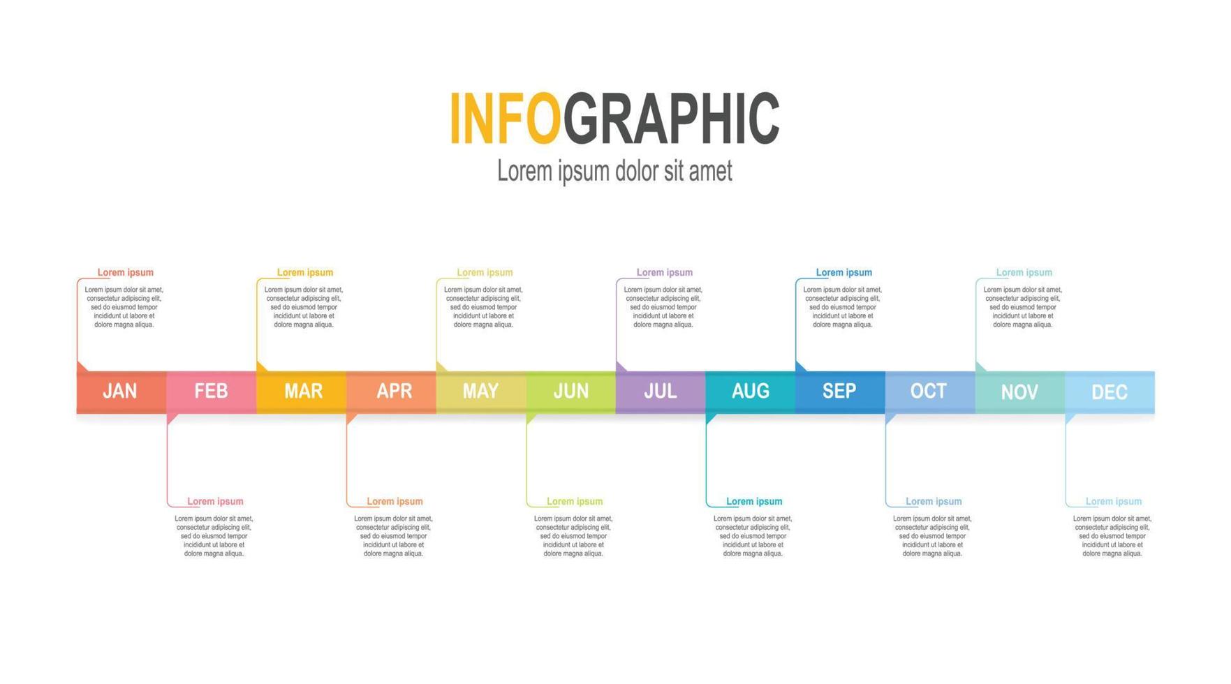 Infographic timeline template 12 steps business data illustration. Presentation timeline infographic template. vector