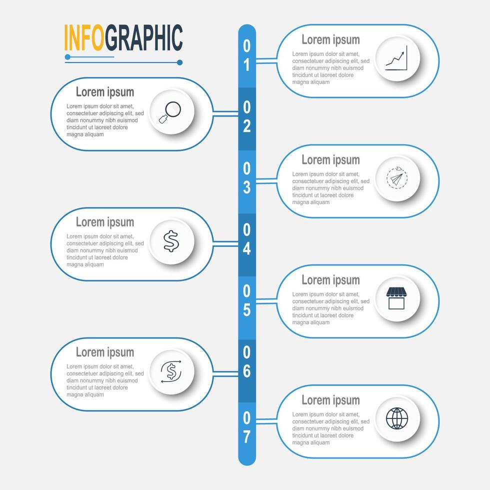 Infographic circle template 7 steps business data illustration. Presentation timeline infographic template. vector