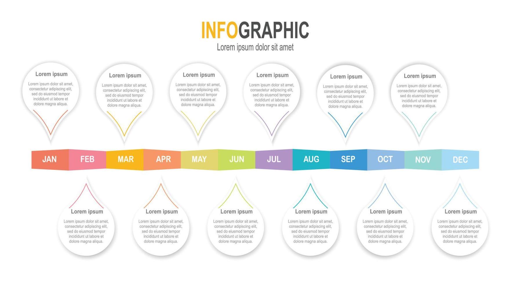 infografía cronograma modelo 12 pasos negocio datos ilustración. presentación cronograma infografía modelo. vector