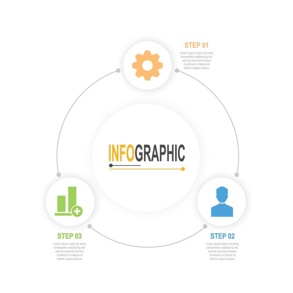 infografía modelo 3 pasos circular gráfico negocio datos sencillo ilustración vector