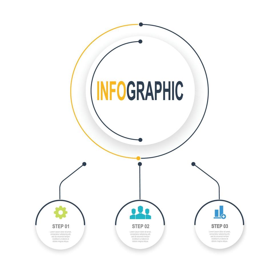 3 pasos circular infografía modelo negocio datos infochart ilustración vector