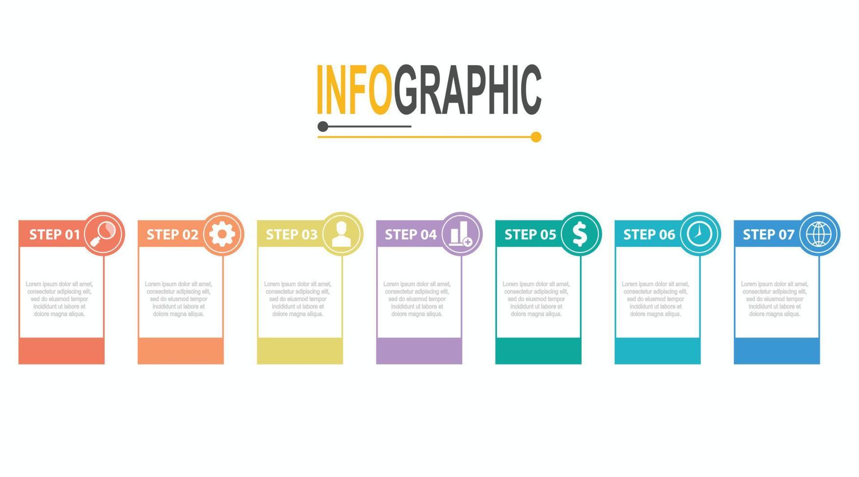 7 7 pasos rectángulo marco infografía modelo negocio datos ilustración vector