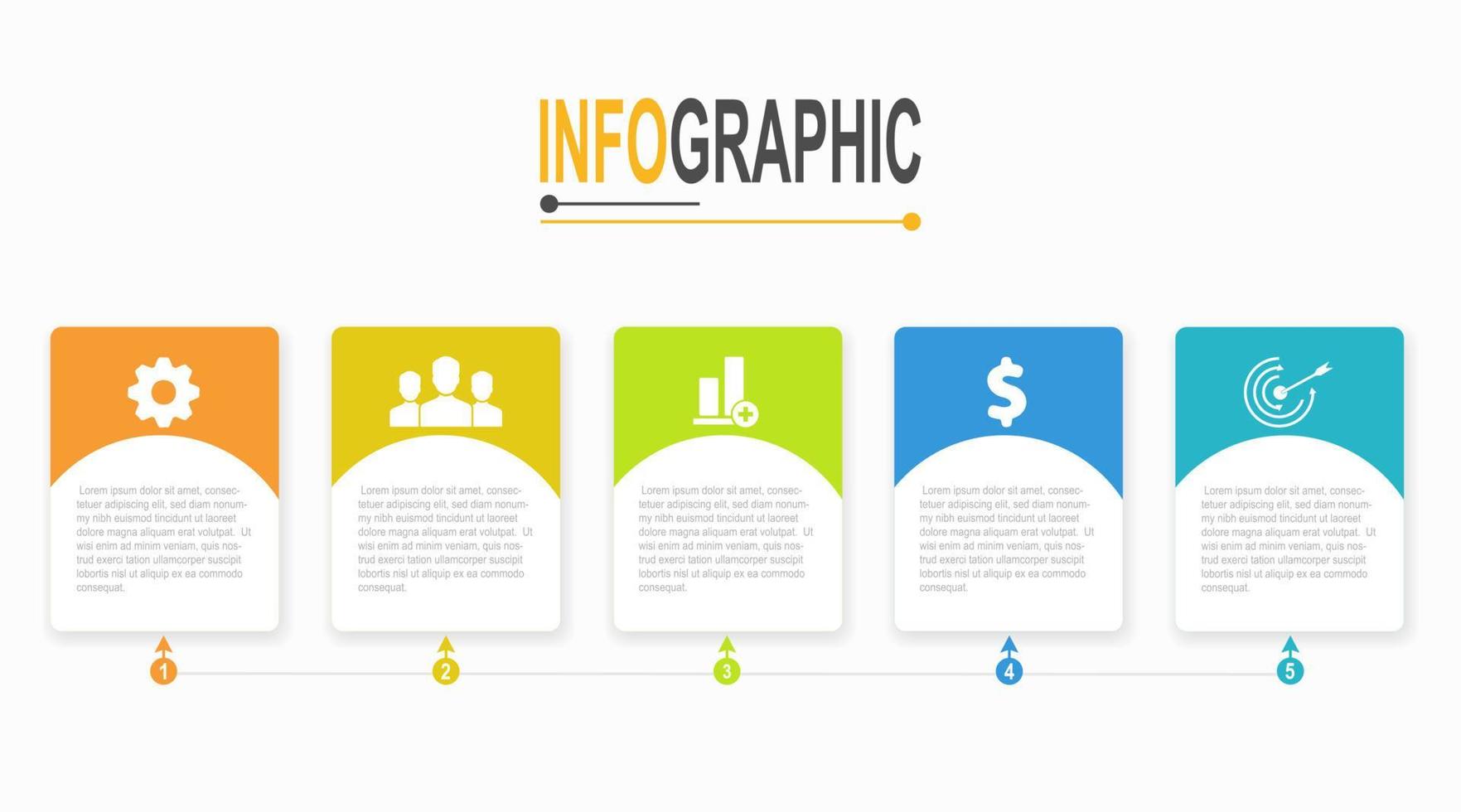 5 5 pasos rectángulo infografía modelo negocio datos ilustración vector