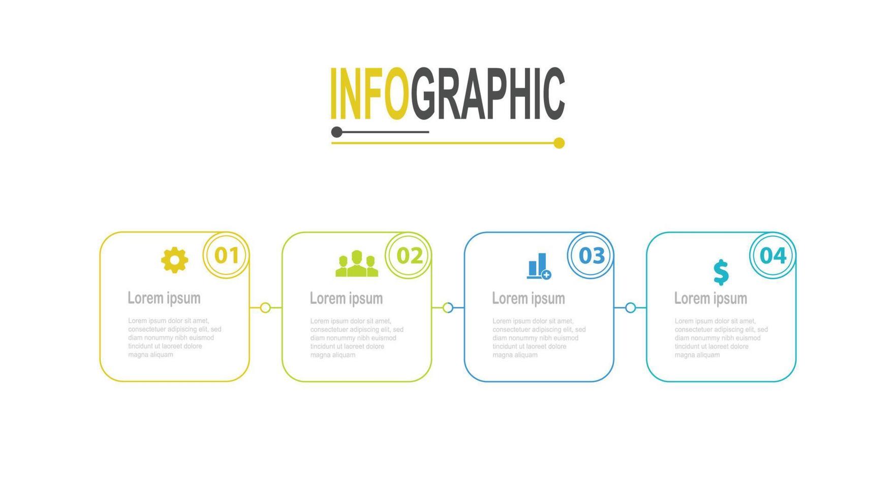 infografía 4 4 pasos cuadrado marco modelo negocio datos ilustración vector