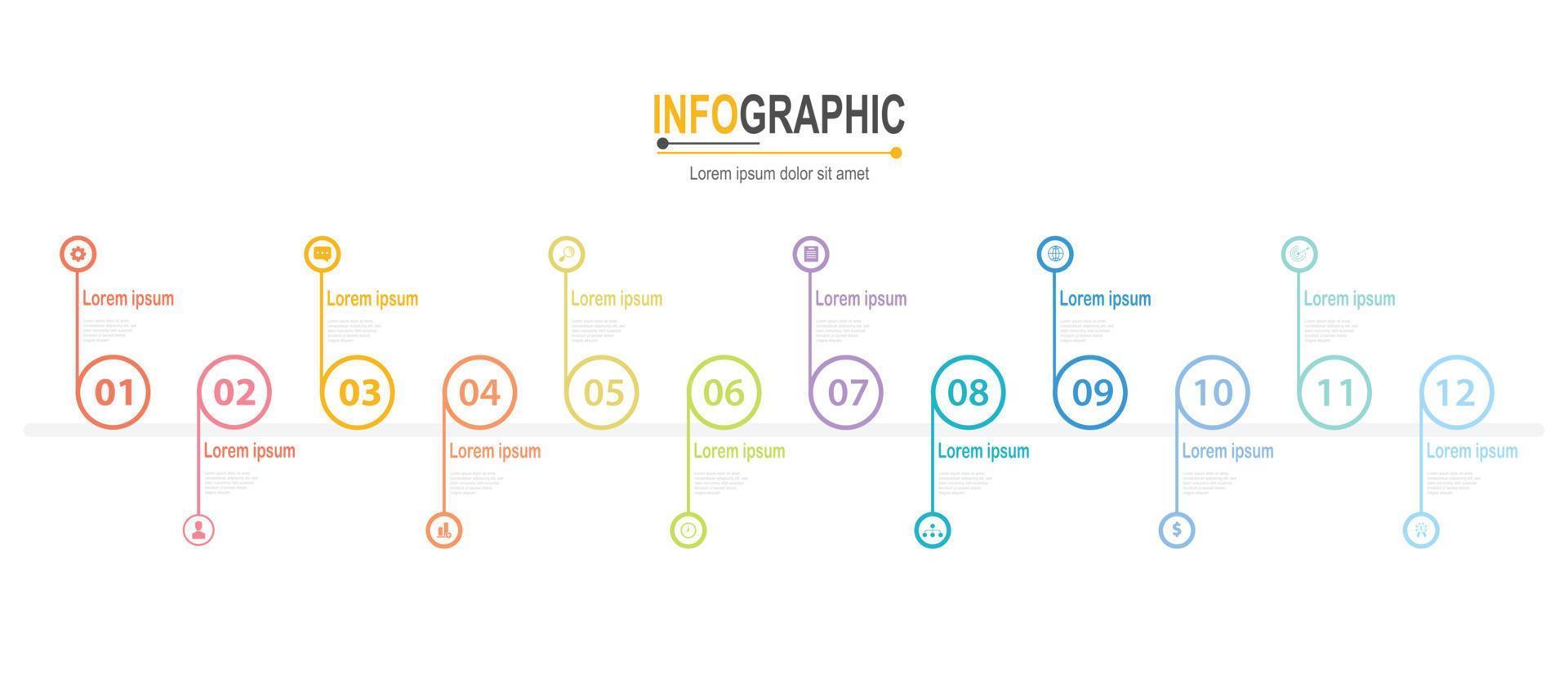 Infographic 12 steps Timeline in 1 year template business data illustration vector