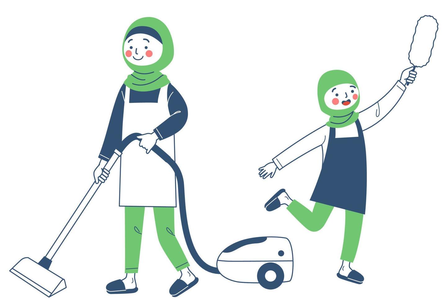 Moslem family are cleaning the house together vector