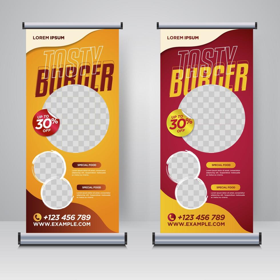 Plantilla de diseño de banner enrollable de comida y restaurante vector