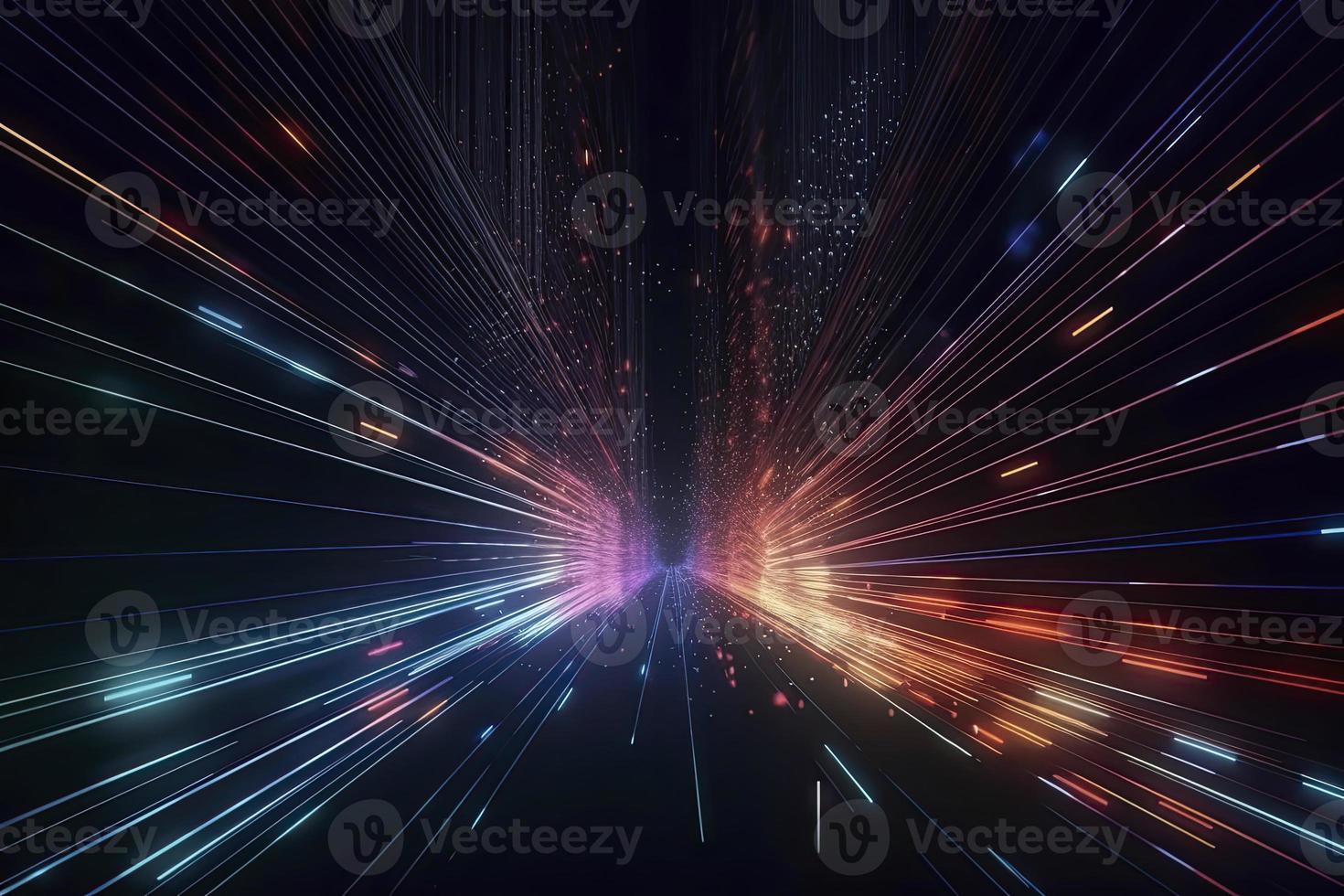 Speed of digital lights, neon glowing rays. Futuristic technology abstract background with lines for network, big data, data center, server, internet photo