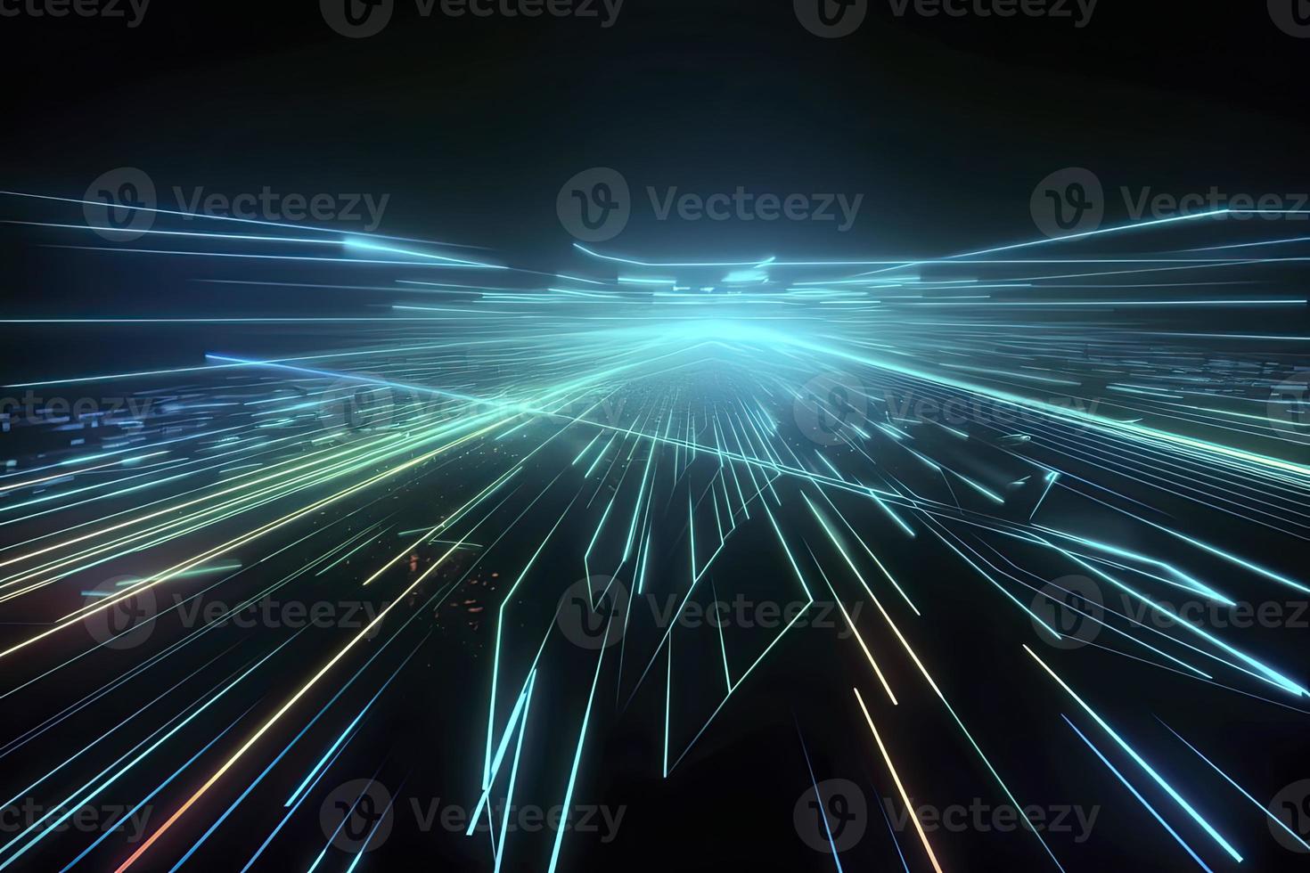 Speed of digital lights, neon glowing rays. Futuristic technology abstract background with lines for network, big data, data center, server, internet photo