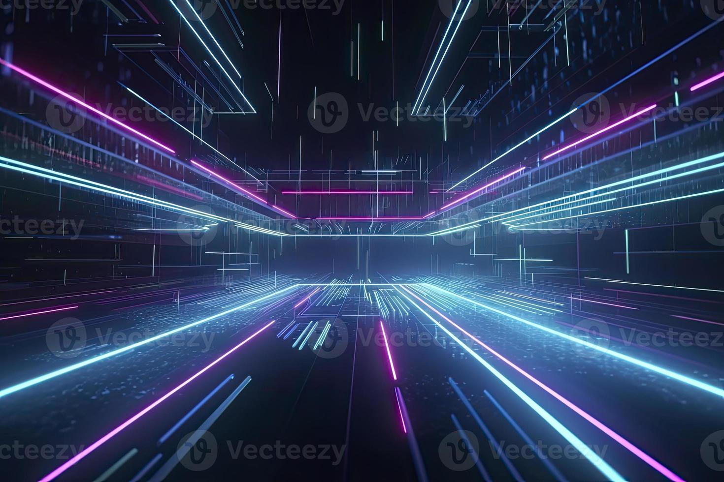Speed of digital lights, neon glowing rays. Futuristic technology abstract background with lines for network, big data, data center, server, internet photo
