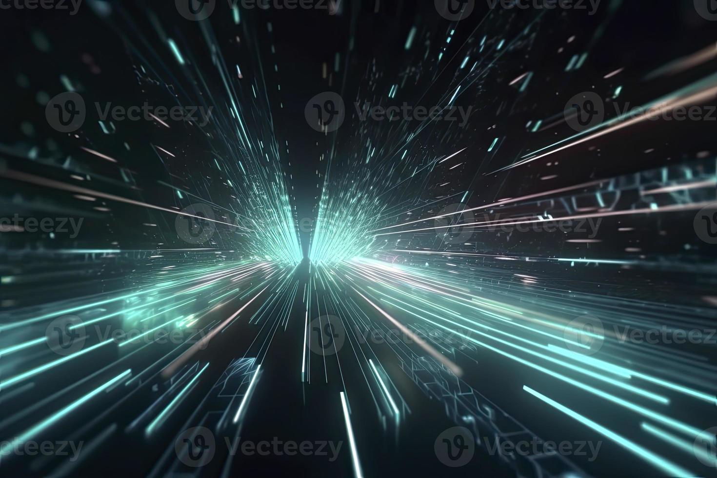 Speed of digital lights, neon glowing rays. Futuristic technology abstract background with lines for network, big data, data center, server, internet photo
