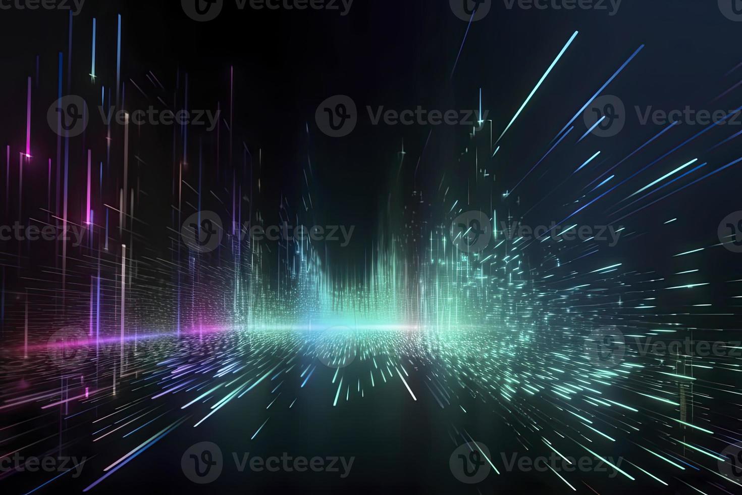 Speed of digital lights, neon glowing rays. Futuristic technology abstract background with lines for network, big data, data center, server, internet photo