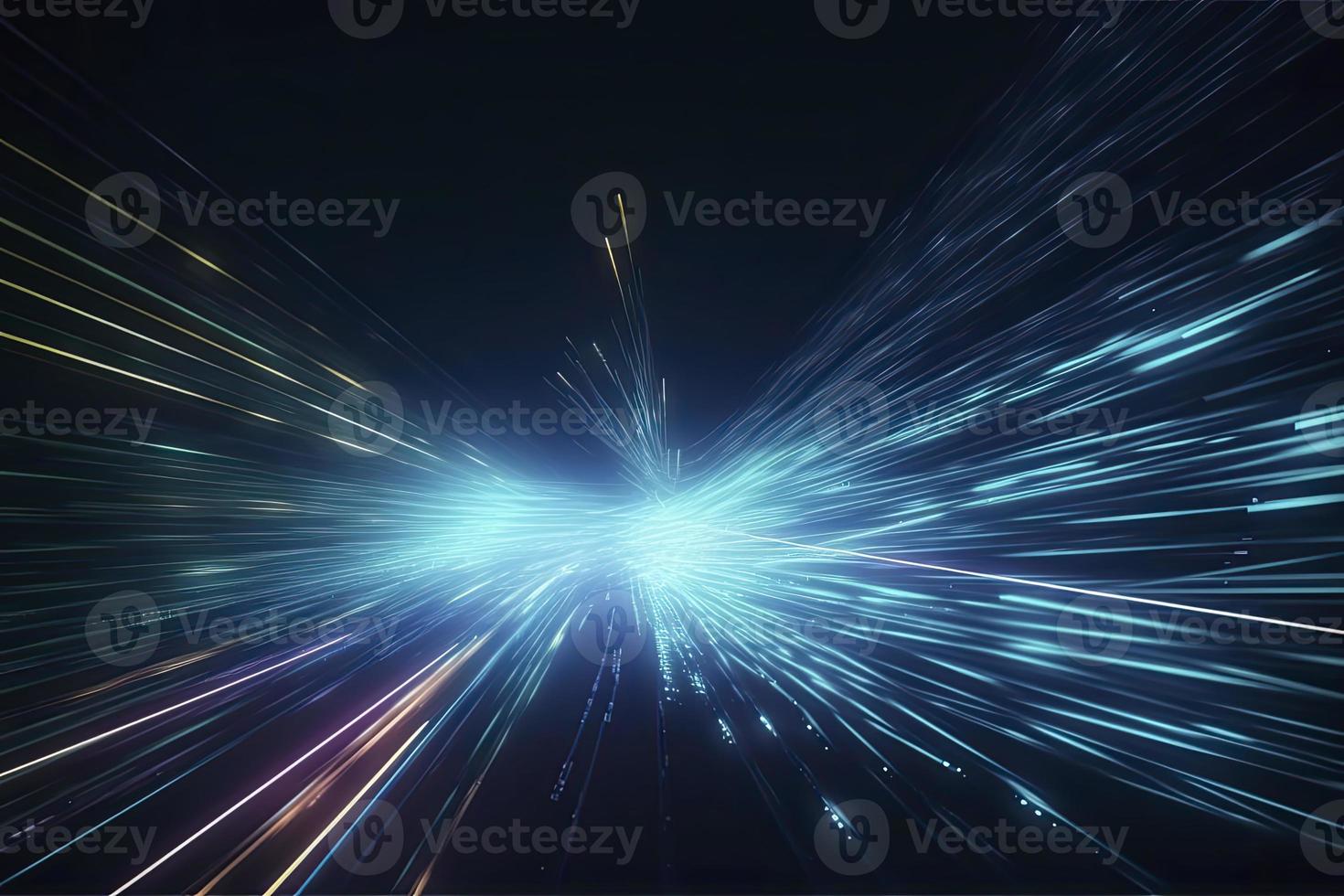 Speed of digital lights, neon glowing rays. Futuristic technology abstract background with lines for network, big data, data center, server, internet photo