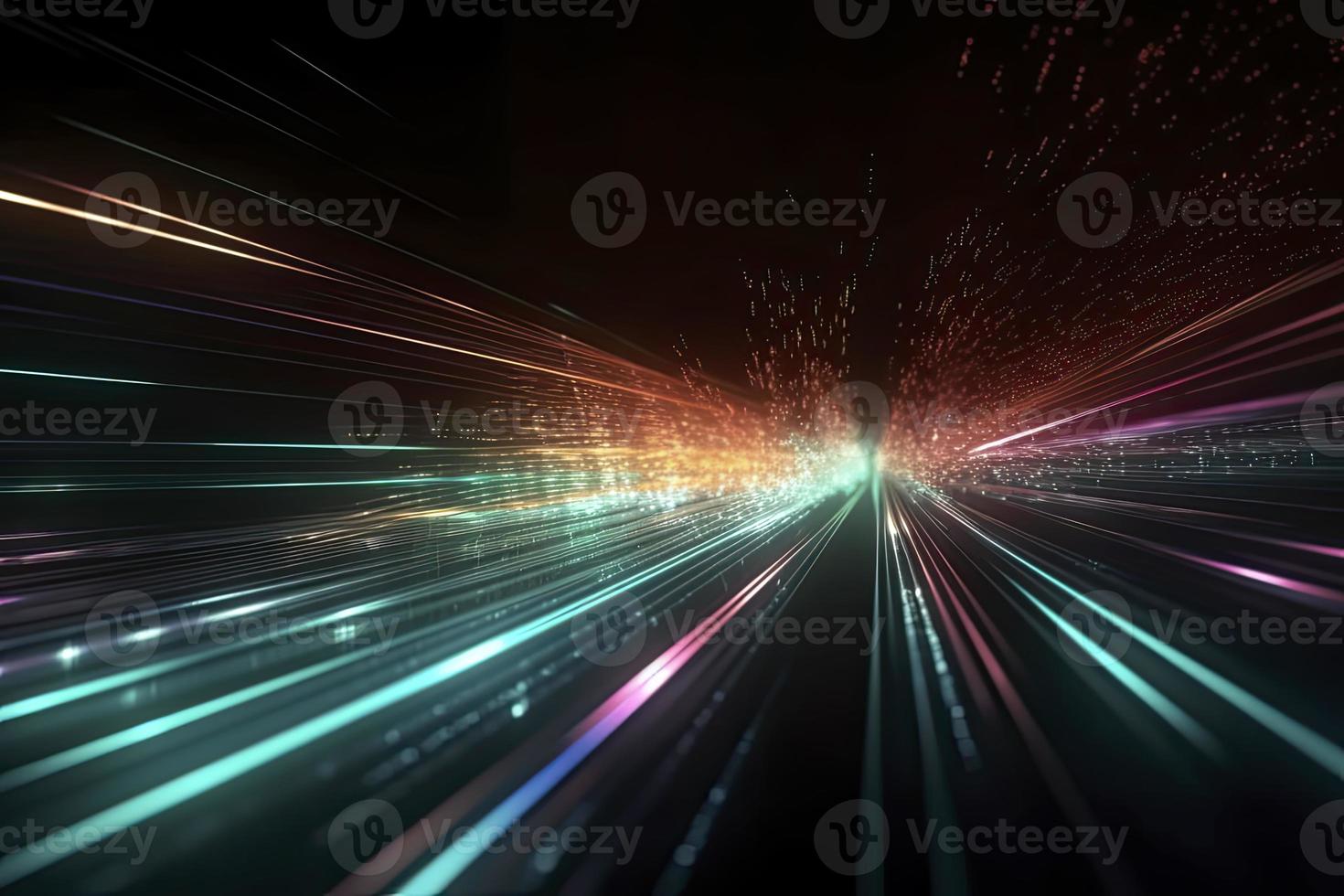 Speed of digital lights, neon glowing rays. Futuristic technology abstract background with lines for network, big data, data center, server, internet photo