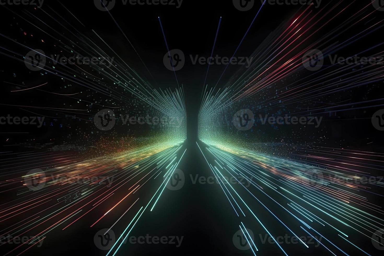Speed of digital lights, neon glowing rays. Futuristic technology abstract background with lines for network, big data, data center, server, internet photo