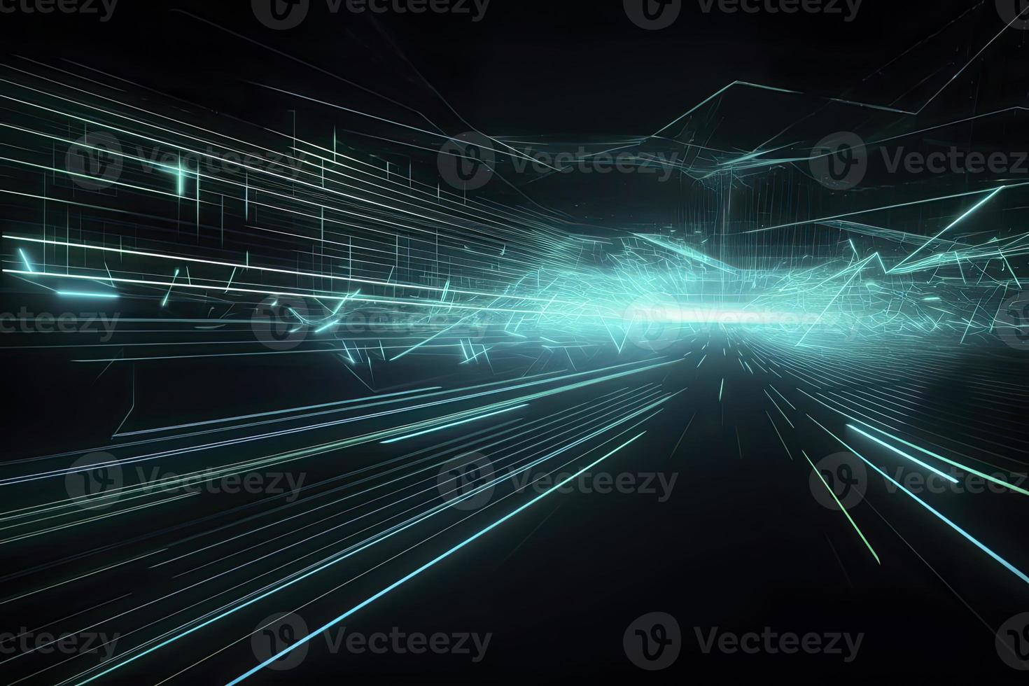 Speed of digital lights, neon glowing rays. Futuristic technology abstract background with lines for network, big data, data center, server, internet photo