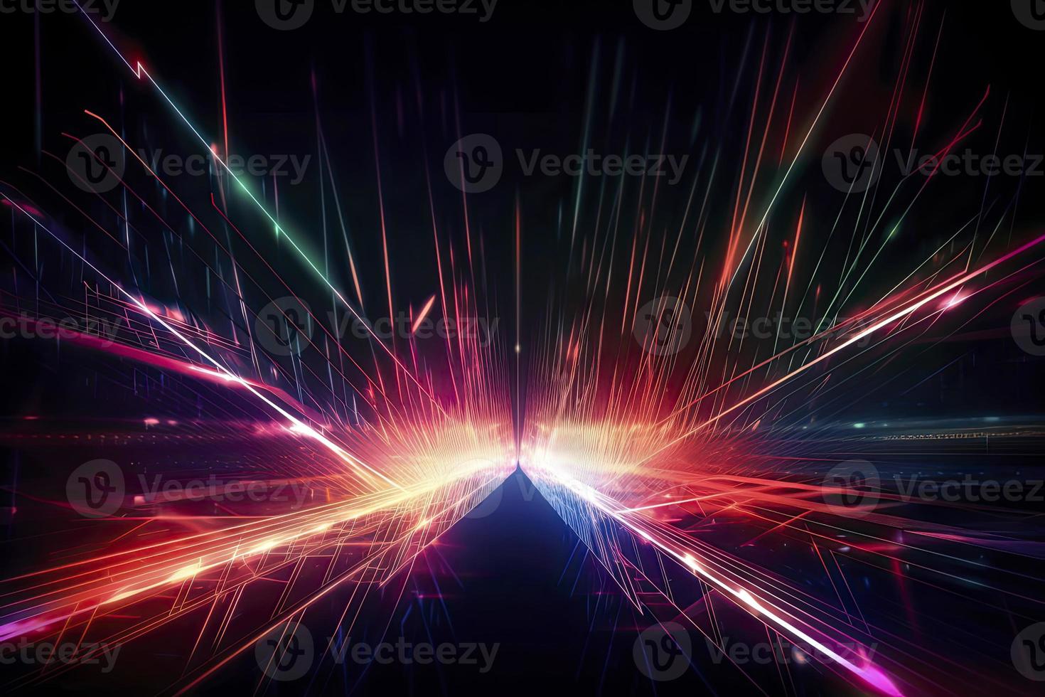 Speed of digital lights, neon glowing rays. Futuristic technology abstract background with lines for network, big data, data center, server, internet photo