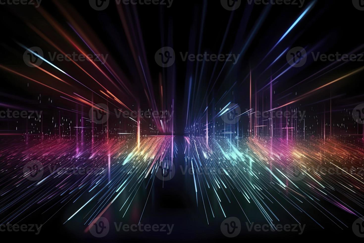 Speed of digital lights, neon glowing rays. Futuristic technology abstract background with lines for network, big data, data center, server, internet photo