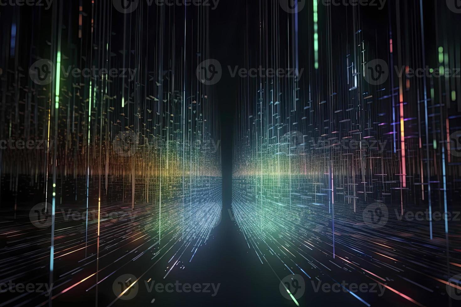 Speed of digital lights, neon glowing rays. Futuristic technology abstract background with lines for network, big data, data center, server, internet photo