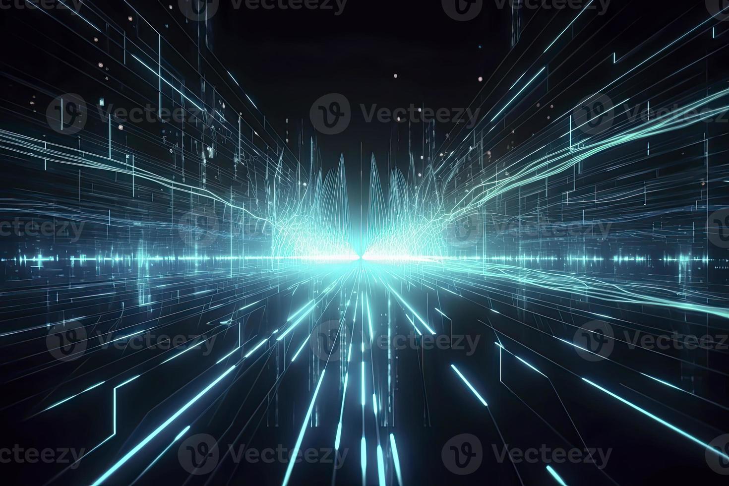Speed of digital lights, neon glowing rays. Futuristic technology abstract background with lines for network, big data, data center, server, internet photo