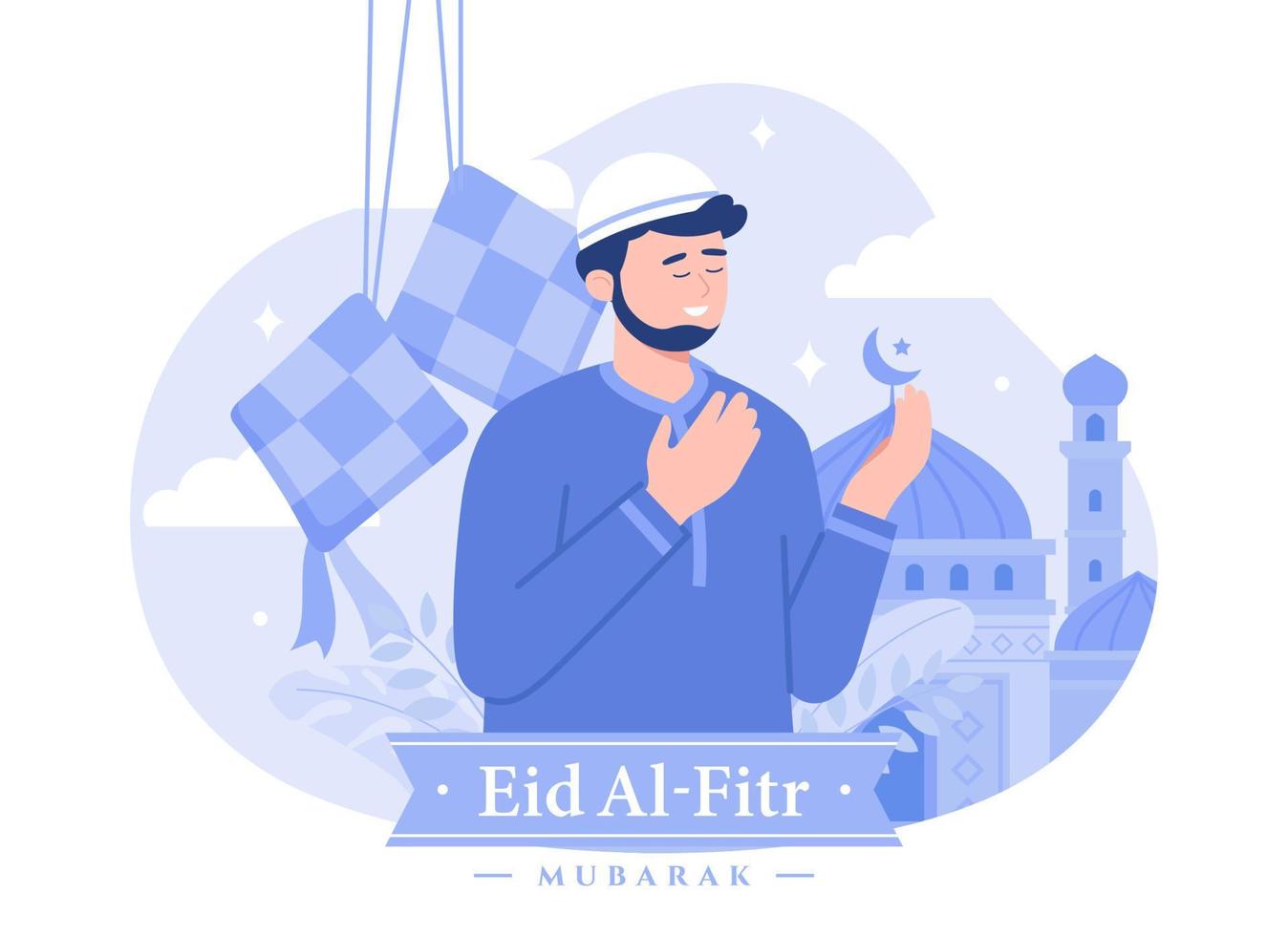 A man greeting eid mubarak background. Modern vector flat illustration