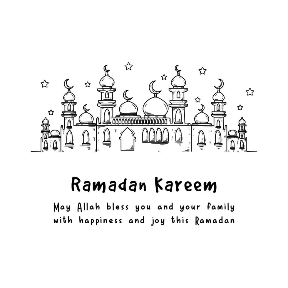 vector ilustración de un mezquita y palabras Ramadán Kareem' ese medio generoso Ramadán. adecuado para póster, bandera, invitación tarjeta, libro cubrir, presentación, regalo diseño, etc