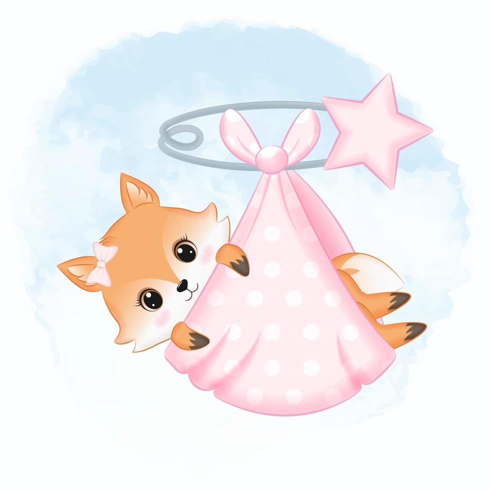 Cute Newborn Fox sleep in a pink blanket illustration vector
