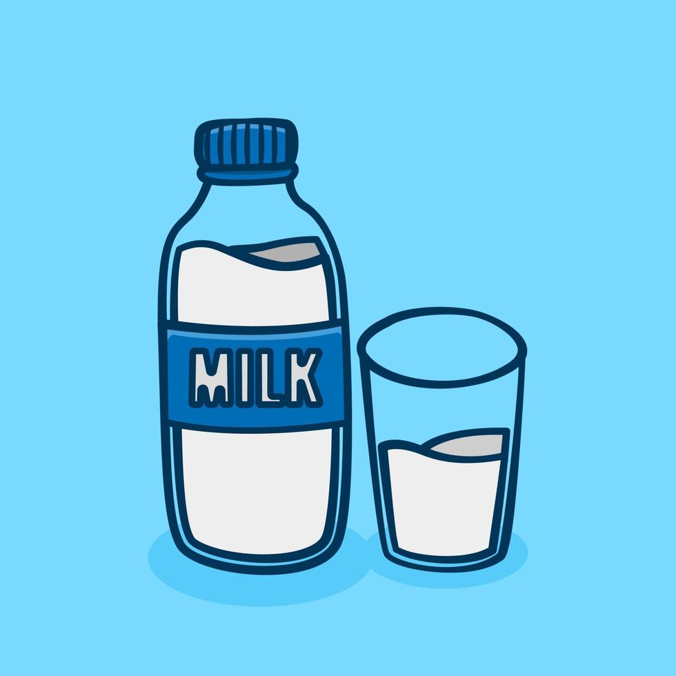 milk bottle and glass illustration concept in cartoon style vector
