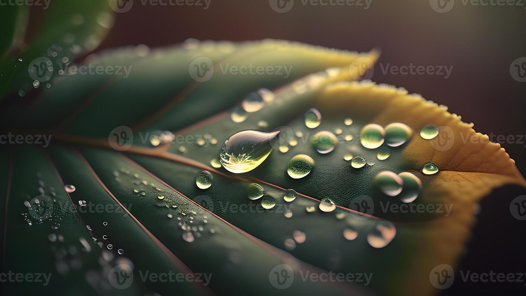 cute leaf with a waterfall drop. . photo