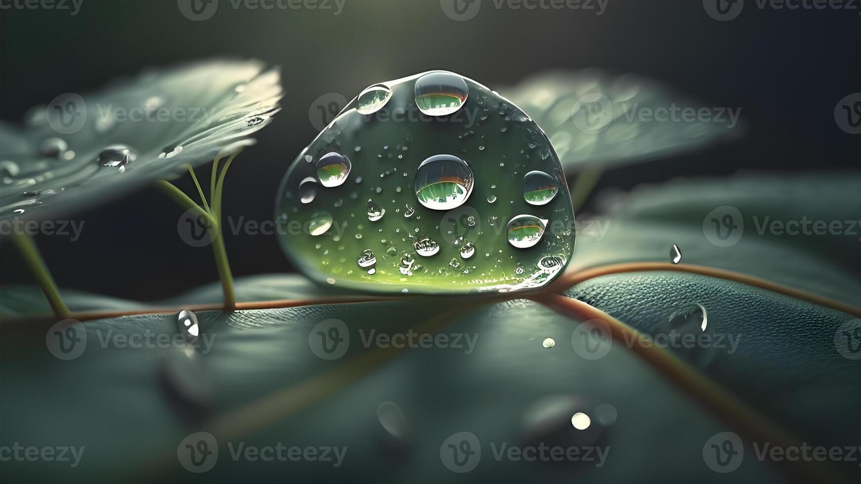 cute leaf with a waterfall drop. . photo