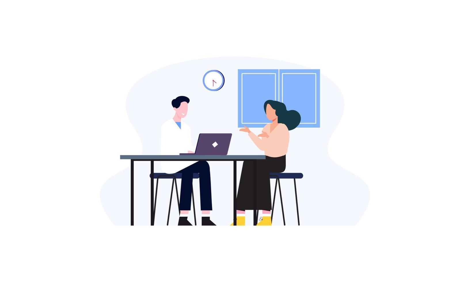 Patient having consultation about disease symptoms with doctor therapist in hospital illustration vector