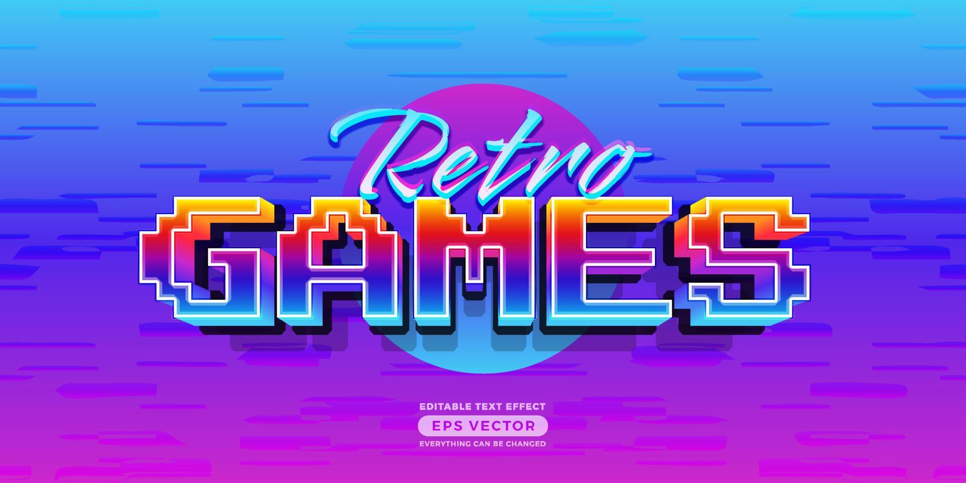 Retro Game Text Effect Style with vibrant theme realistic neon light concept for trendy flyer, social media, poster and banner template promotion vector